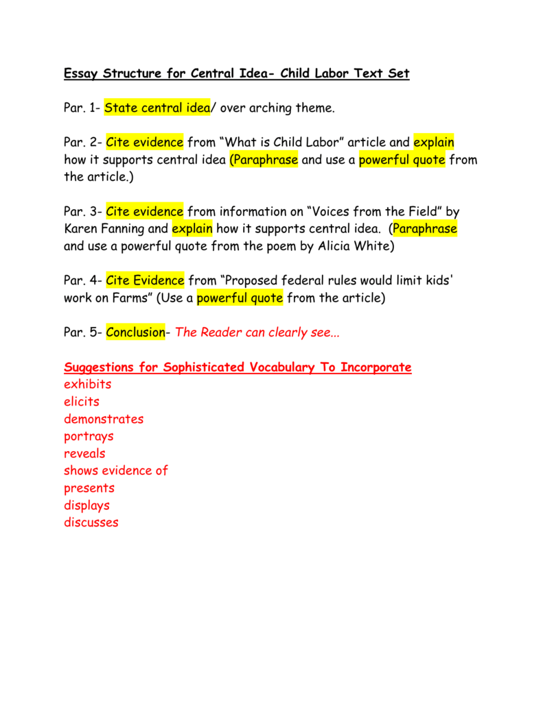 central idea essay structure