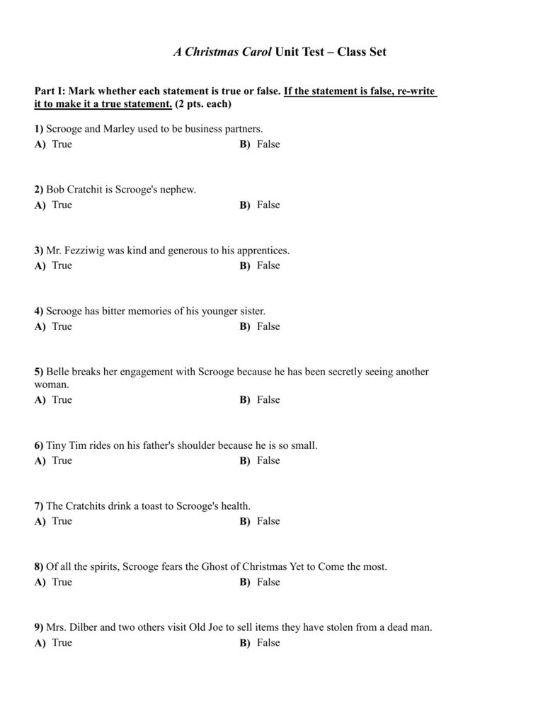 A Christmas Carol Stave 2 Quiz 