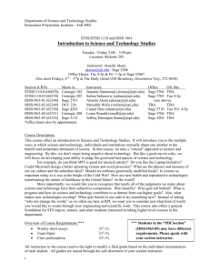 Intro to STS Syllabus (Fall 2001) - Society for Social Studies of Science