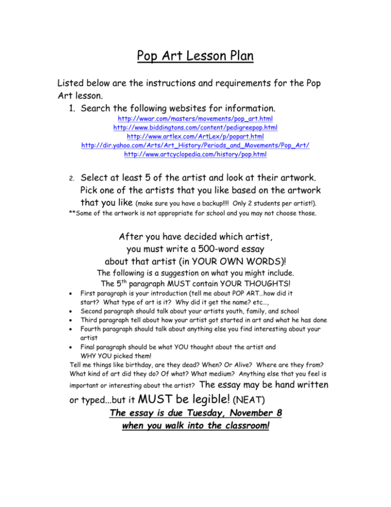 Pop Art Lesson Plan