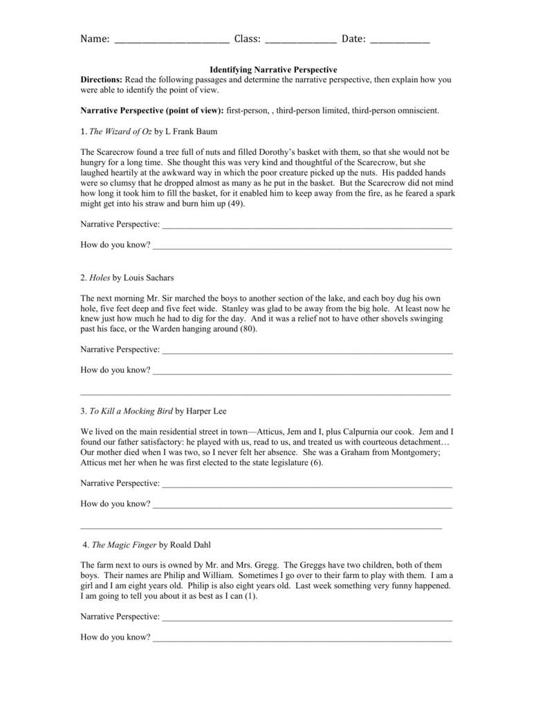 Point of View Worksheet #20 For Point Of View Worksheet
