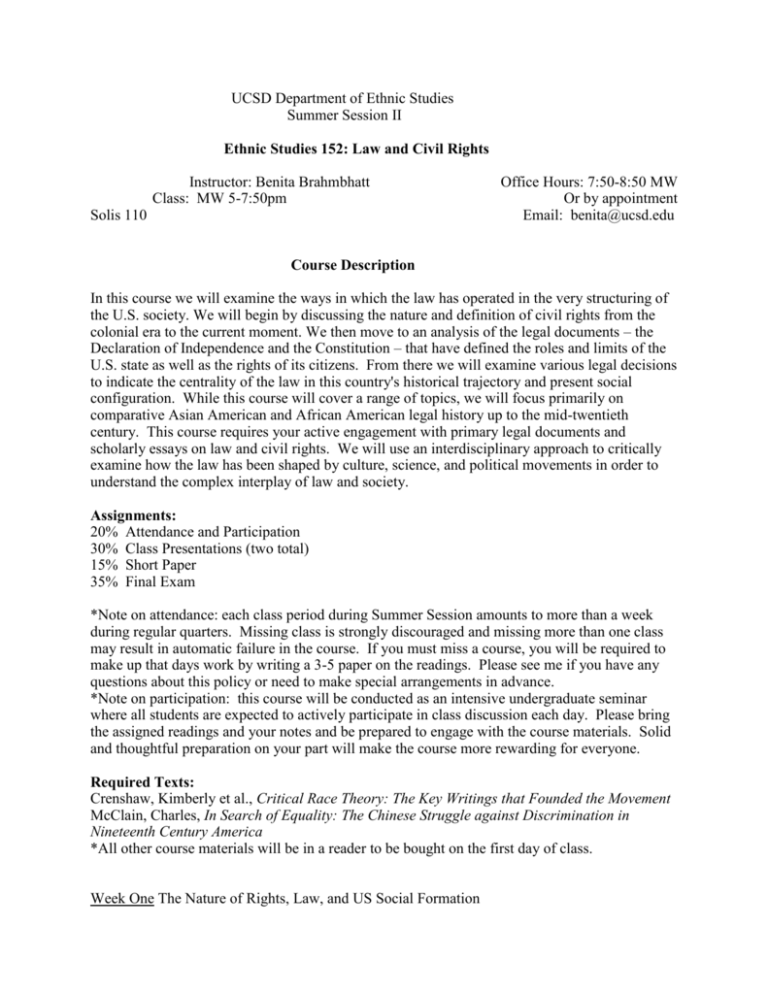 UCSD Department Of Ethnic Studies Summer Session II Ethnic