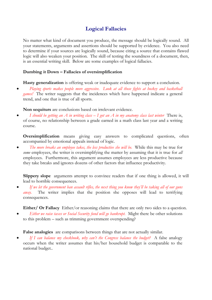 Logical Fallacies Handout And Exerciselaurin Doc