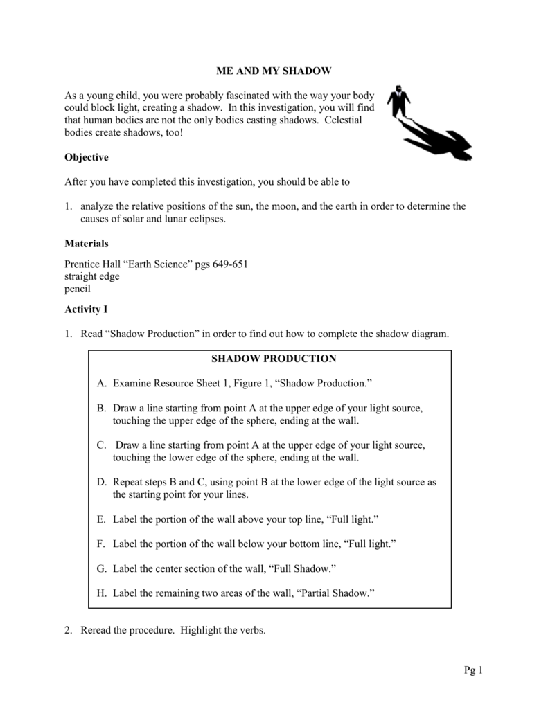 Me and My Shadow Within Solar And Lunar Eclipses Worksheet