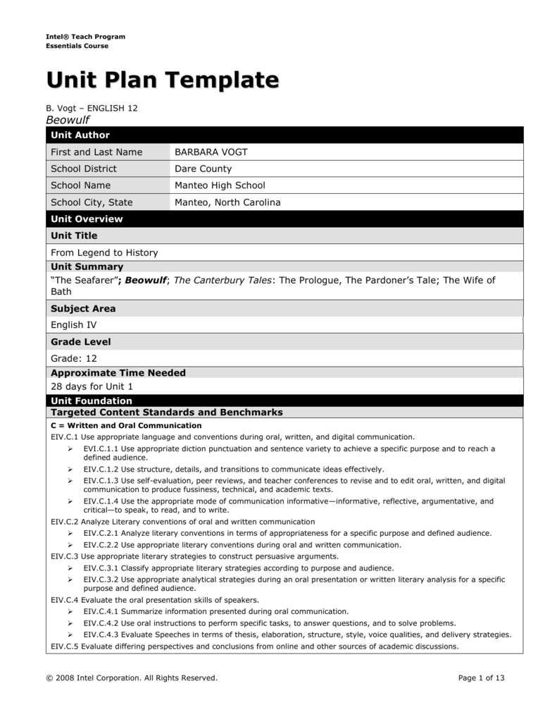 Unit Plan Template