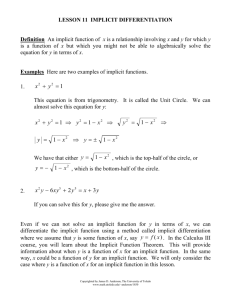 Lesson 11 Implicit Differentiation