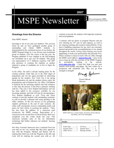 2007 MSPE Newsletter - Masters of Science in Policy Economics