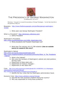 The Presidency of George Washington A Webquest activity