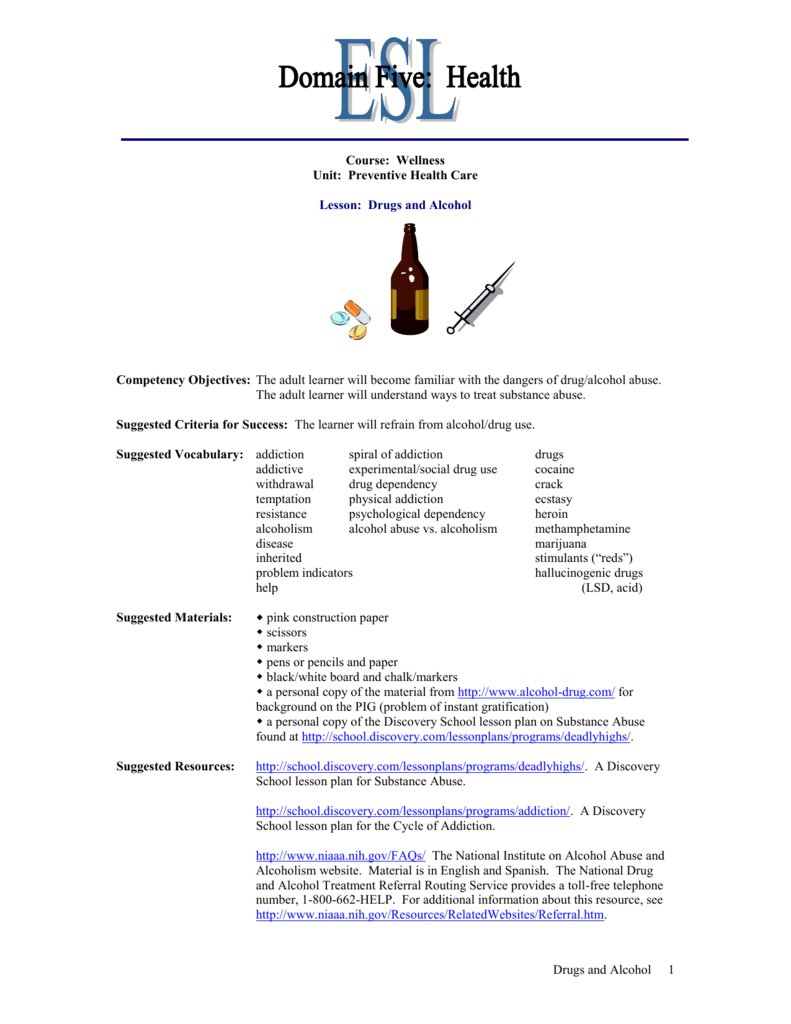 Lesson Drugs And Alcohol Nc Net