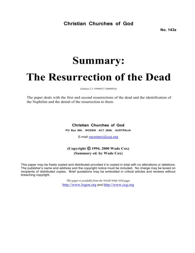 Summary The Resurrection Of The Dead