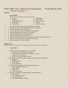 STUDY GUIDE - Civics - Chapter 9: The Executive Branch Mr