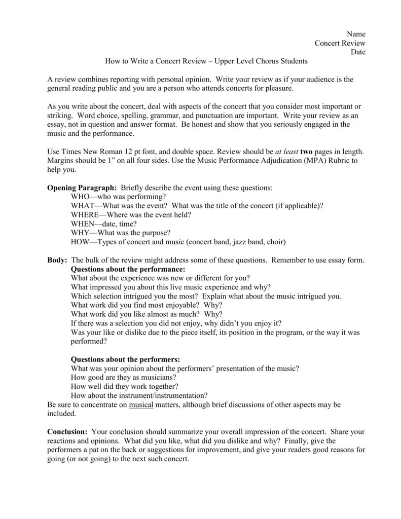 How To Write A Concert Review