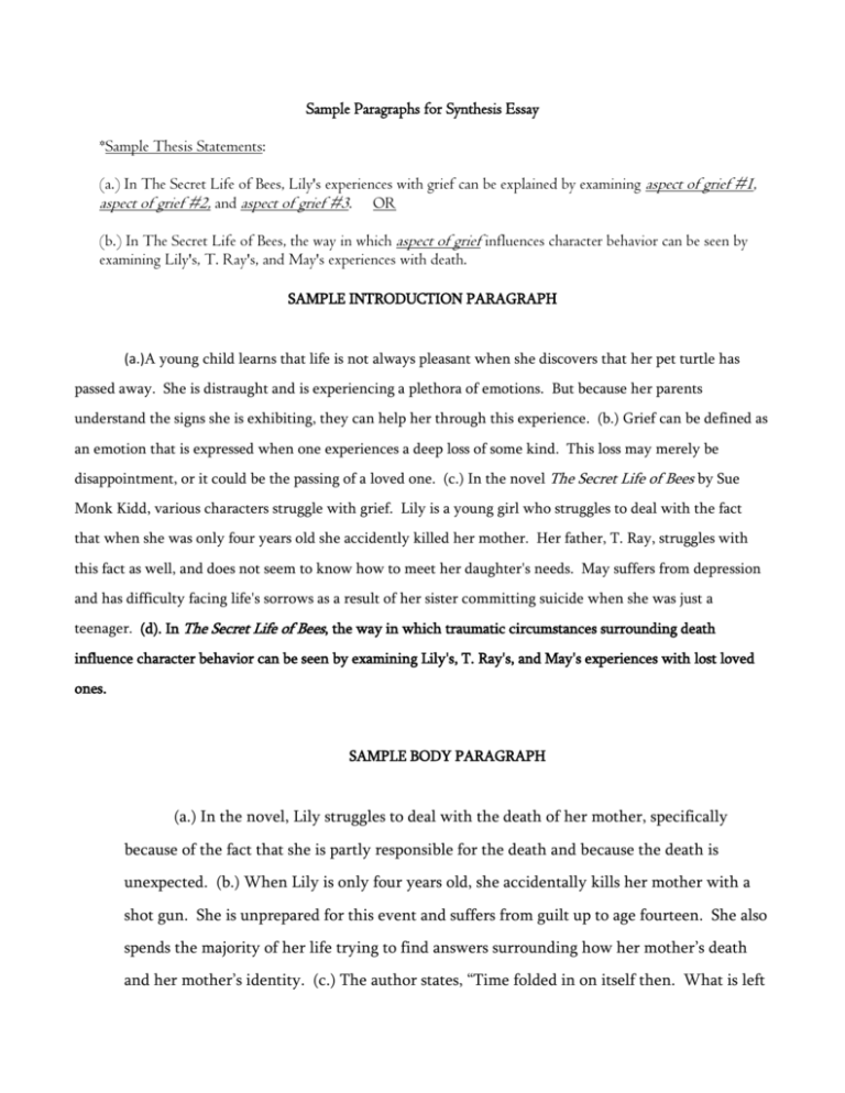 Sample Paragraphs For Synthesis Essay Sample Thesis Statements