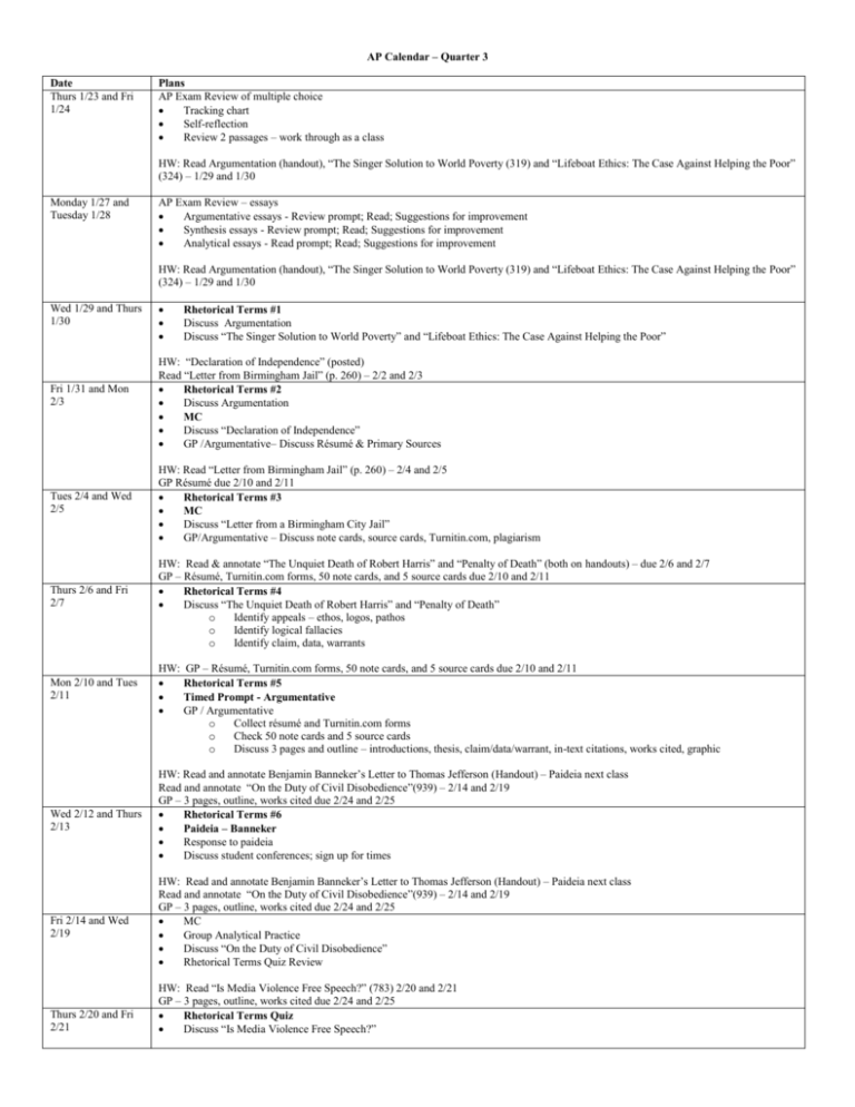 AP Calendar Quarter 3