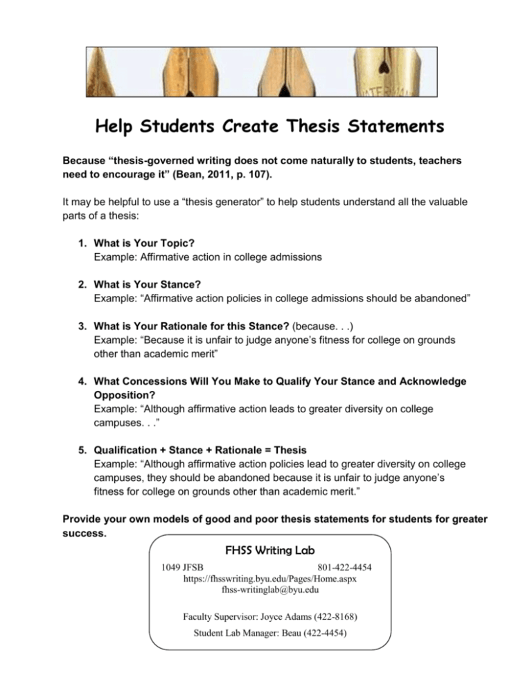 FHSS WL NL 2013 02 Help Students Create Thesis Statements
