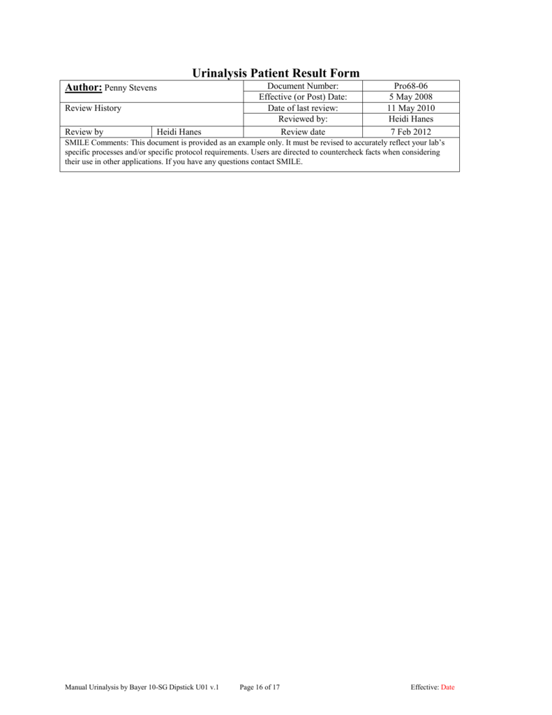 Printable Urine Dipstick Results Form