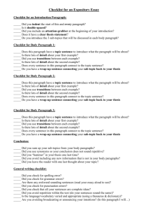 Checklist for Body Paragraphs in a Personal Response Essay