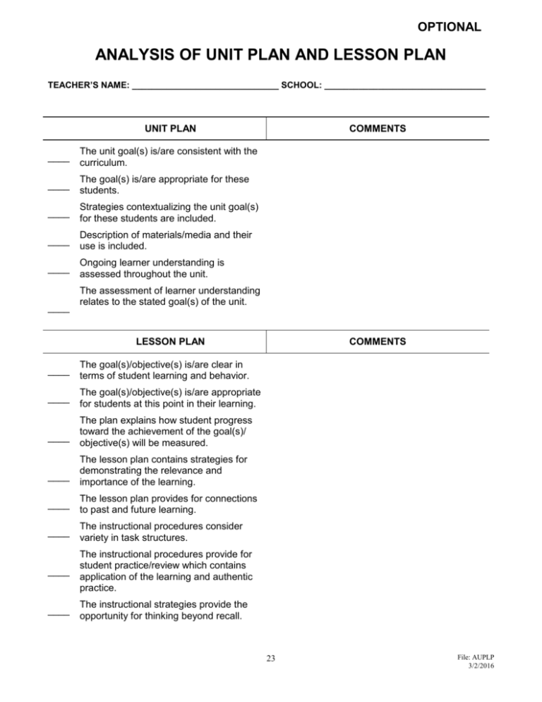 What Is Analysis In Lesson Plan