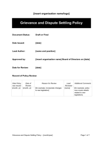 Grievance and Dispute Settling Policy