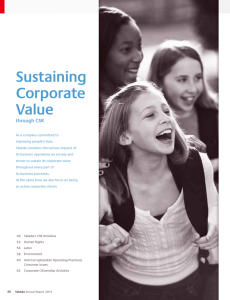 Sustaining Corporate Value through CSR Takeda's CSR Activities