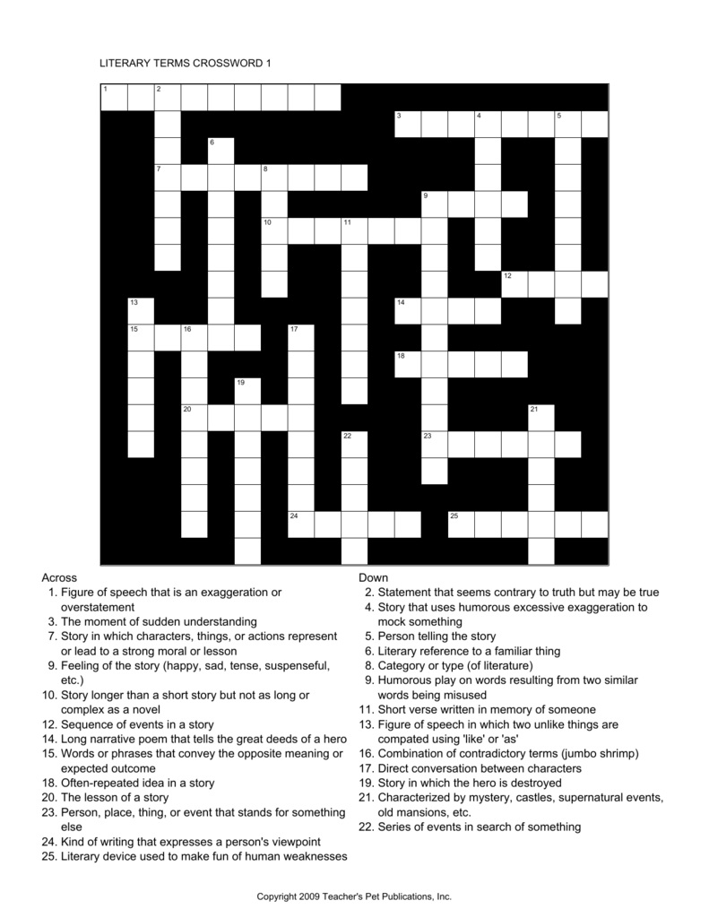 Crossword Puzzle Literary Terms