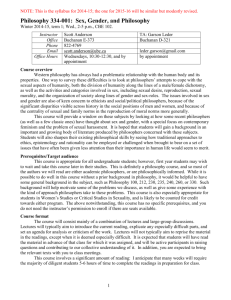 Philosophy 334-001: Sex, Gender, and Philosophy