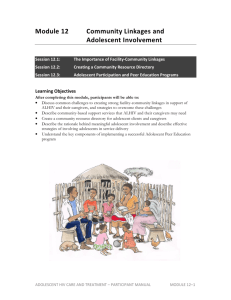 Module 12 Community Linkages and Adolescent Involvement