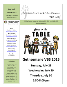 Gethsemane VBS 2015 - Gethsemane Lutheran Church