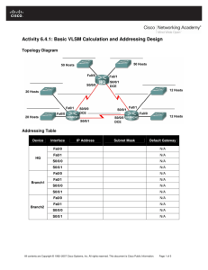 Activity 6.4.1: Basic VLSM Calculation and Addressing Design