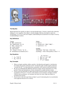 Ch 3: One Dimensional Motion