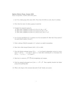 Algebra Masters Exam, January 2014 Answer all questions. Partial