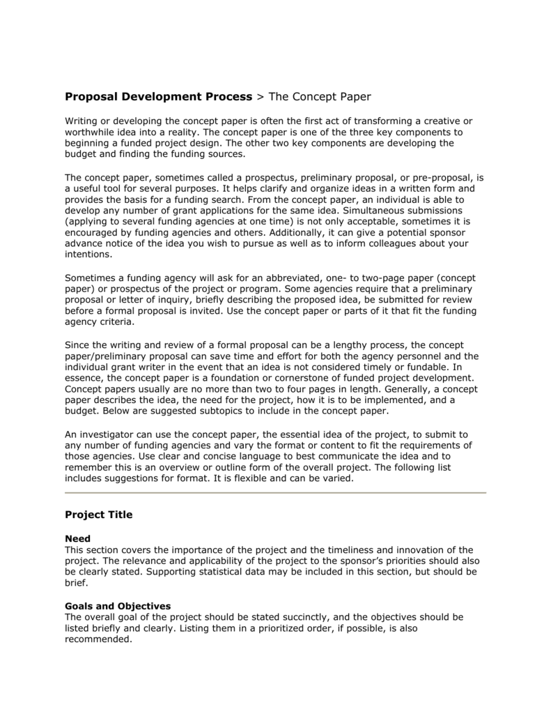 Proposal Development Process The Concept Paper