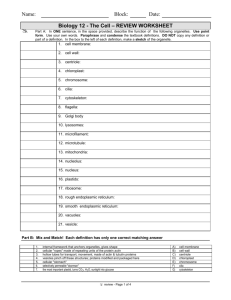 Biology 12 - The Cell – REVIEW WORKSHEET