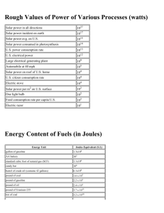 Rough Values of Power of Various Processes (watts) Energy