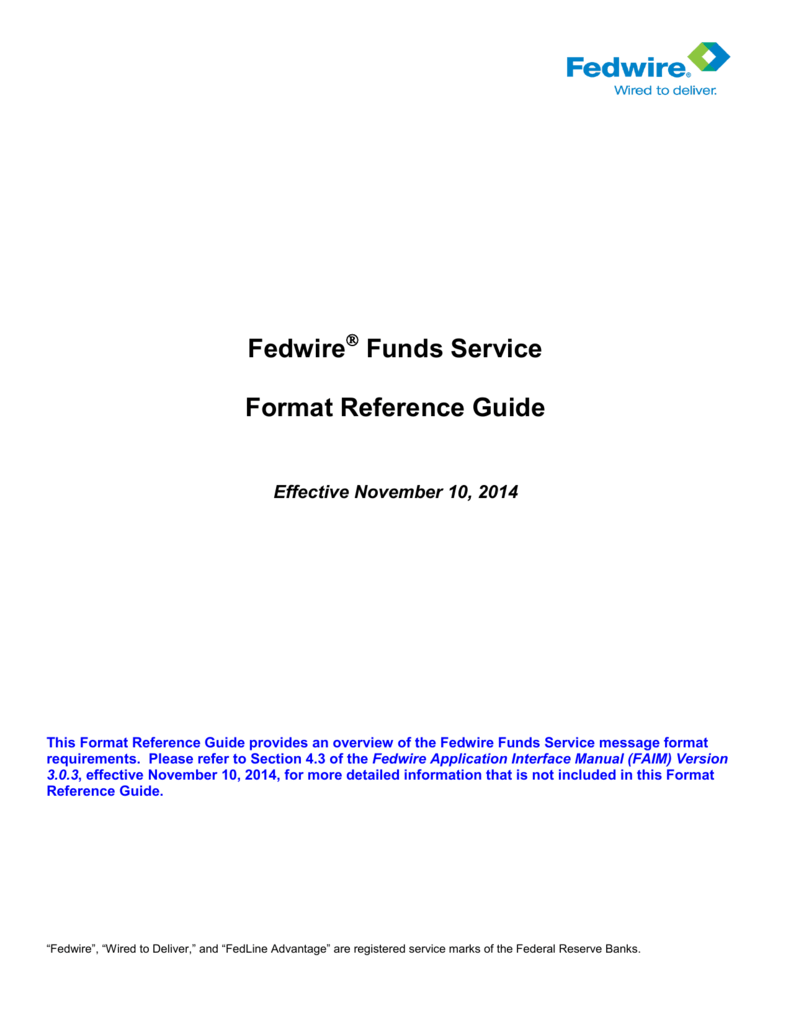 Fedwire Funds Service Format Reference Guide