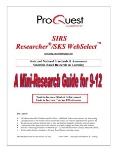 SIRS Researcher/SKS WebSelect Supports State and