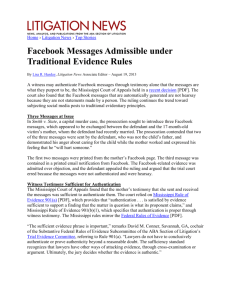 Facebook Messages Admissible under Traditional Evidence Rules