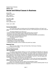 MOR 421 Social and Ethical Issues in Business