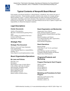 Typical Contents of Nonprofit Board Manual