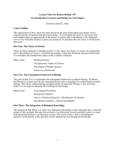 Lecture Notes for Honors Biology 159 An Introduction to Science