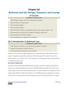 Chapter 18 Bailments and the Storage, Shipment, and Leasing of
