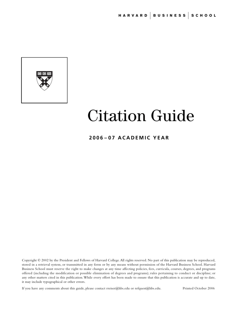 harvard business school endnote citation format example