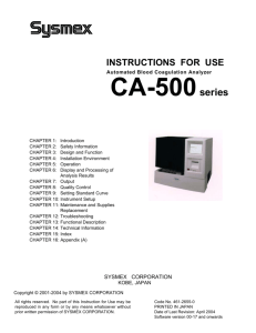 Sysmex CA-500 Blood Coadulation Analyzer