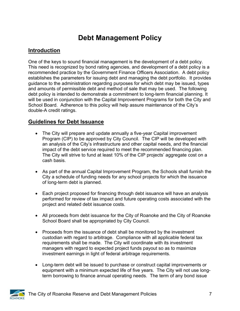 Debt Management Policy Government Finance Officers Association