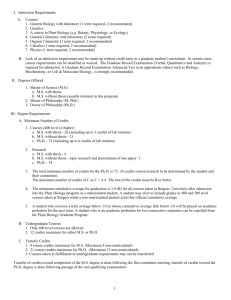 1 I. Admission Requirements A. Courses 1. General Biology with