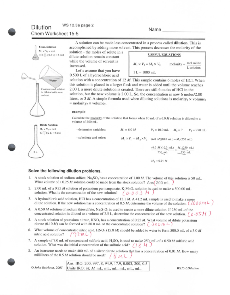 Molarity By Dilution Worksheet