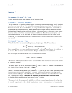 Lecture 7 Dynamics – Newton's 2nd Law - G.