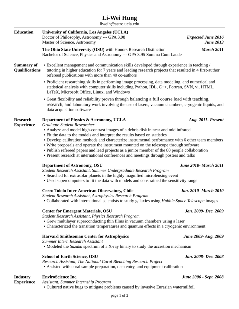ucla career center resume template