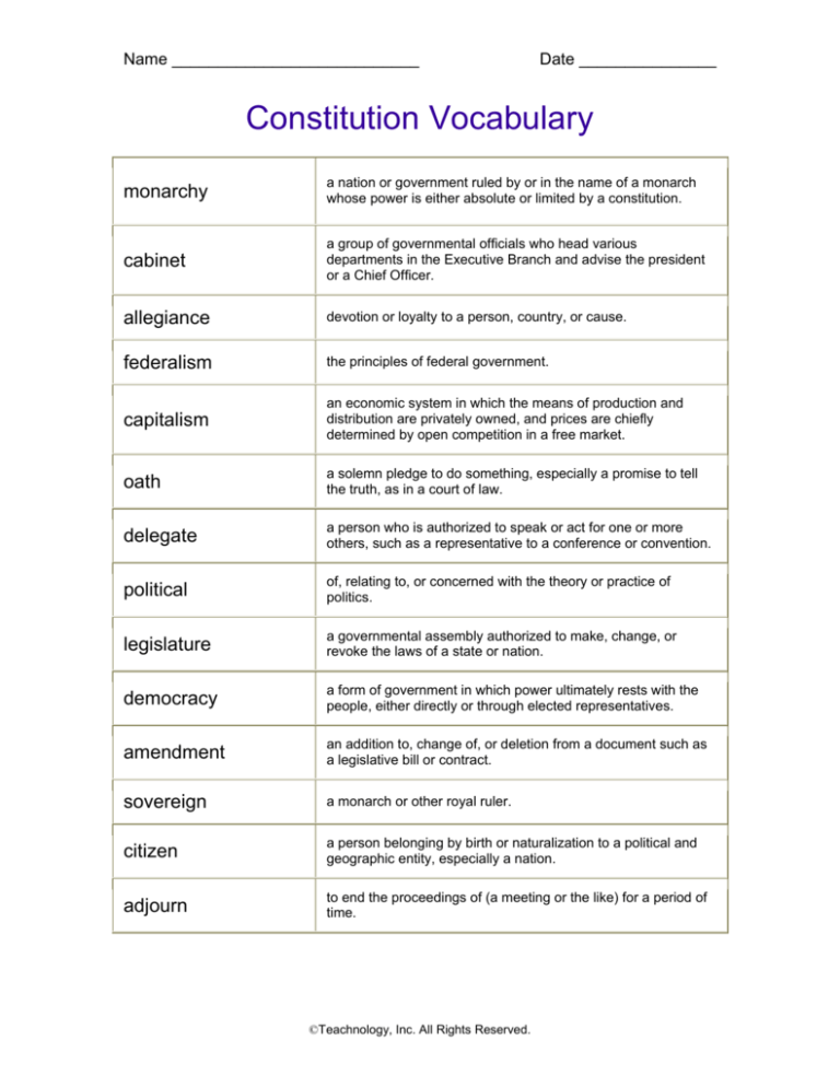 Constitution Vocabulary