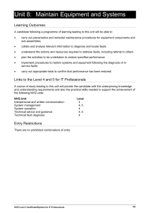 Unit 8: Maintain Equipment and Systems